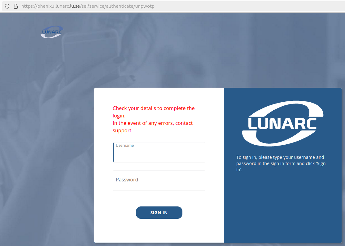 Phenix error: Check your details to complete the login