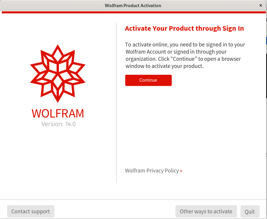 Mathematica Product Activation Window