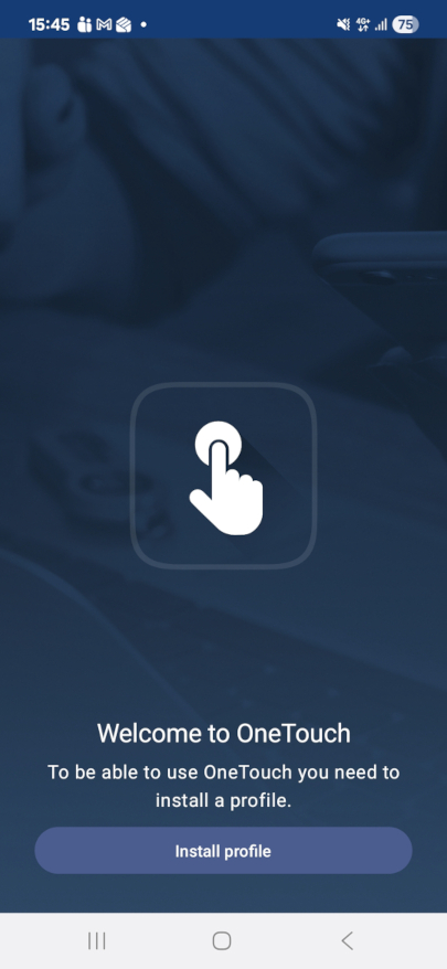 OneTouch app home screen showing the Install key button