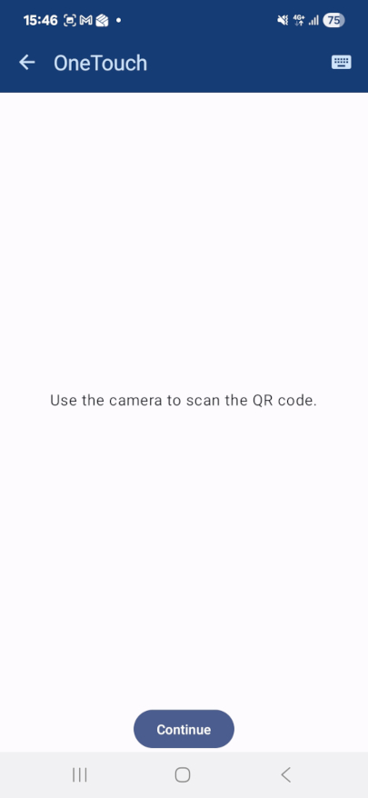OneTouch app showing the Scan barcode option