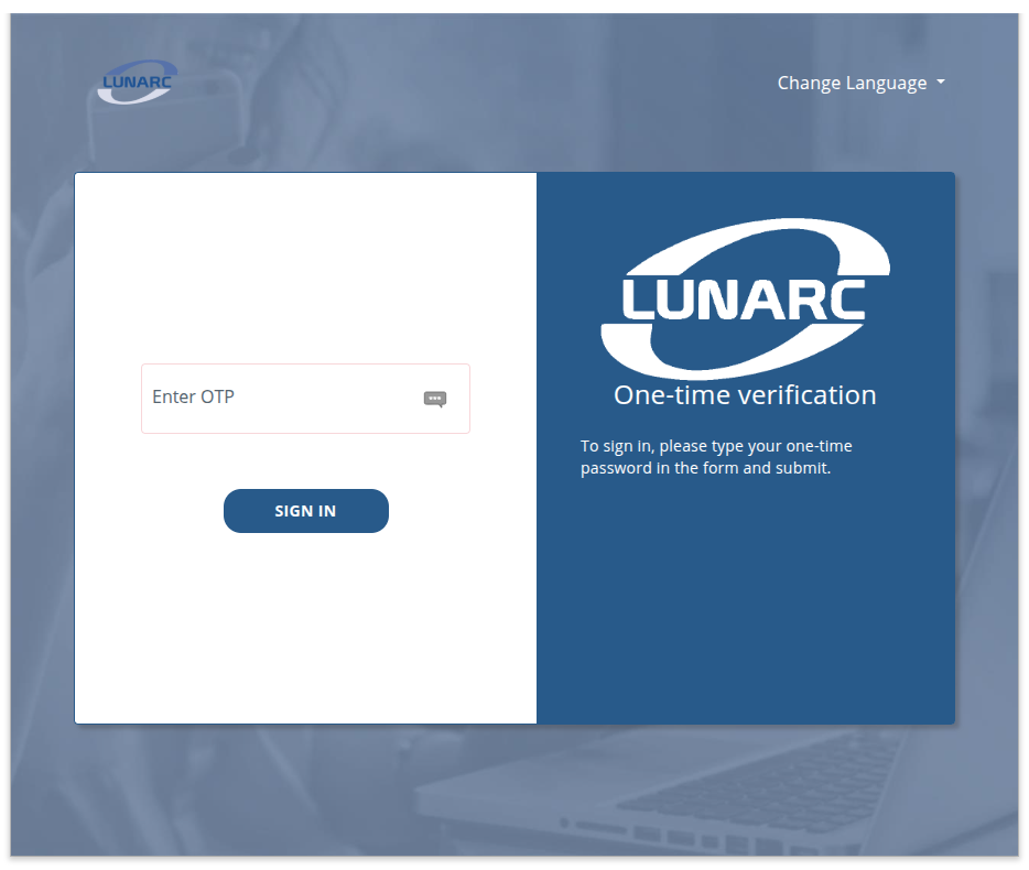 OTP entry screen in the self-service portal